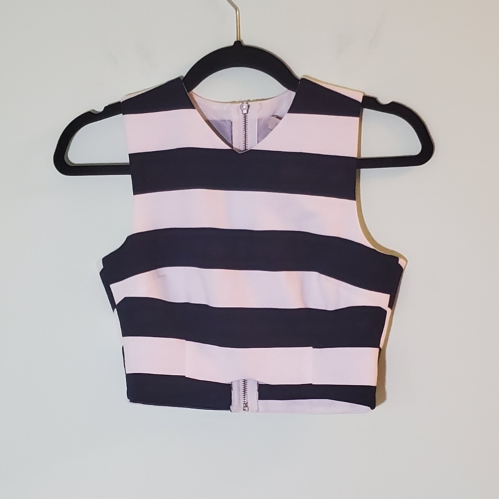 🌸 Dance & Marvel Breton Stripe Crop Top Nautical Parisian Zip Back NWT Sz S